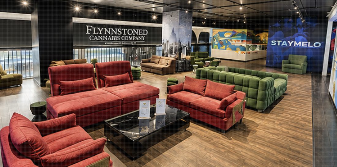 Plush lounge seating throughout FlynnStoned Midtown East