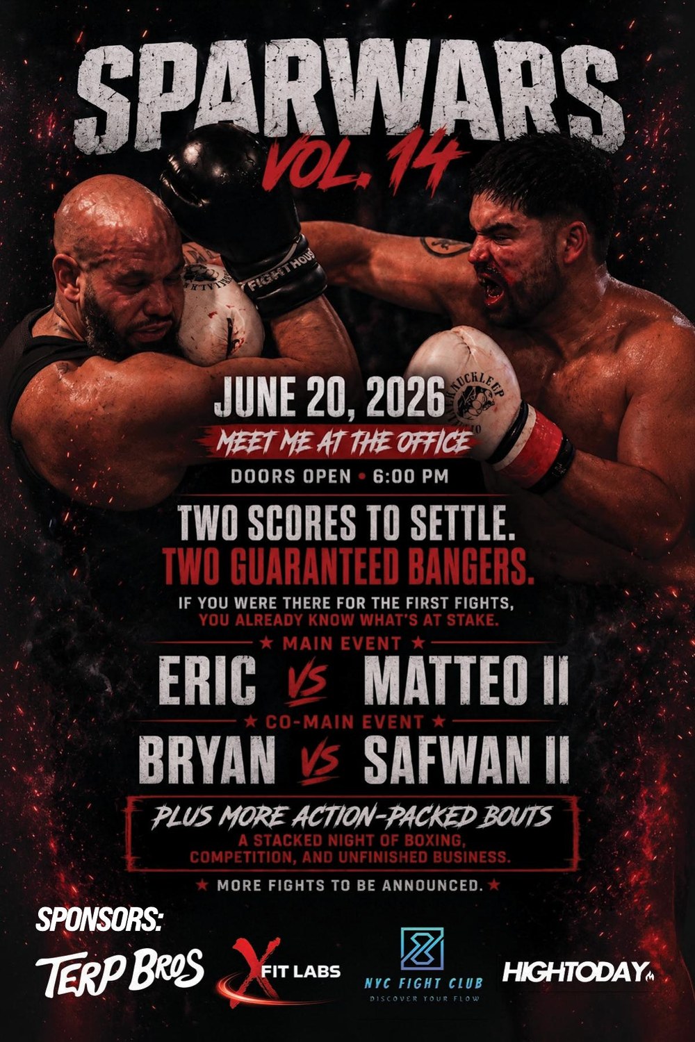 SparWars Vol. 14 fight night flyer — June 20, 2026, Ozone Park, Queens